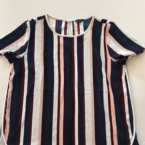 Ann Taylor Black, Cream, and Tan Striped Short Sleeve Top